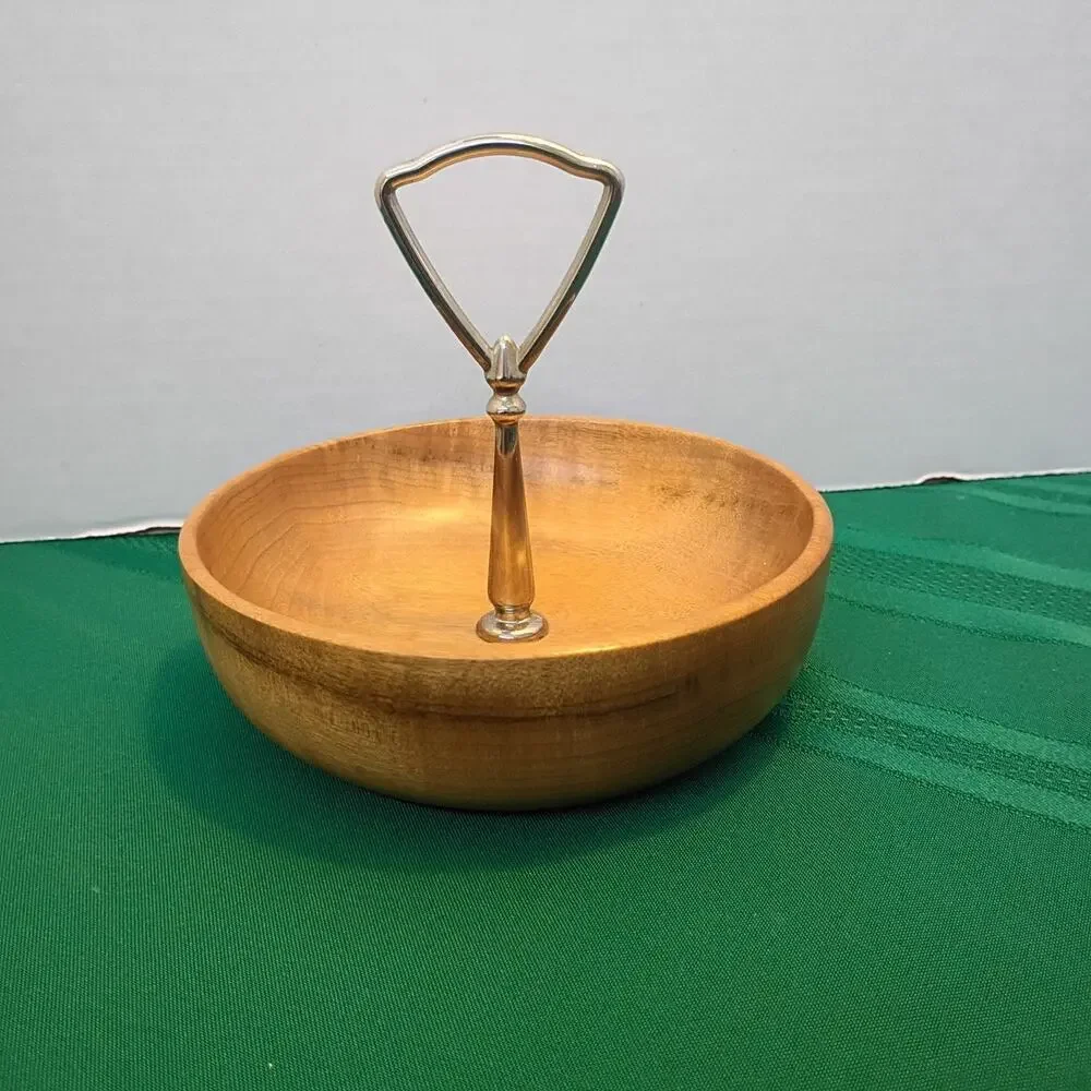 Vintage Oregon Myrtlewood Walnut Nut Tray Candy Dish Gold Tone North Bend, Ore